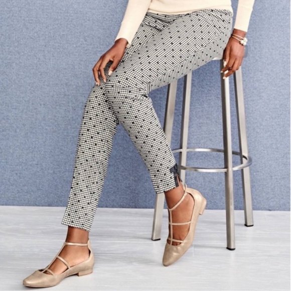 Talbots Wool Blend Gingham Polka Dot Ankle Pants Black White Size 10 - Picture 3 of 10